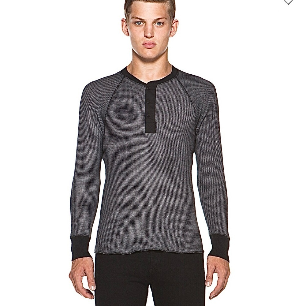 Rag & Bone Raglan Henley Gray Black Mens XL textured contrast stitch long sleeve